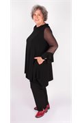Tunique noire en tricot soyeux et filet
