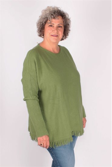 Pull Tricot Avec Franges Vert Pull Tricot Avec Franges Vert